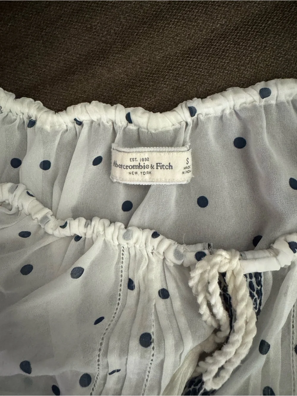 Abercrombie & Fitch White Blouse with Navy Polka Dots